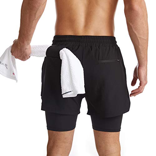 Danfiki Running Shorts Men with Phone Pocket 2 in 1 Gym Training Shorts Lightweight Quick Drying Black