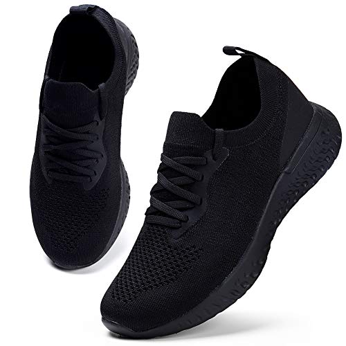 HKR Womens Trainers Athletic Running Shoes Comfortable Walking Shoes Lightweight Tennis Shoes Breathable Ladies, 5.5 UK, All Black