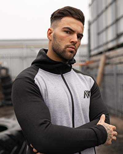 Aspire Wear Mens Tech 2.0 Tracksuit Hoodie and Bottoms Set Gym Fitness Track Suit Active Sport Stretch Slim Fit Top with Joggers (Black and Grey, S)