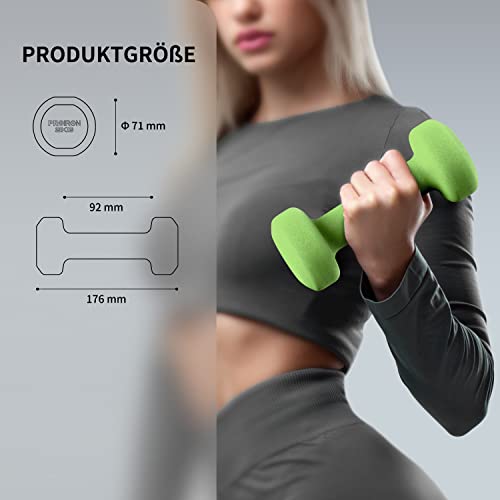 PROIRON Neoprene Dumbbell Weights Pair for Women 1kg 1.5kg 2kg 3kg 4kg 5kg 6kg 8kg 10kg, Arm Hand Exercise Weights (Apple Green-2 x 2KG)