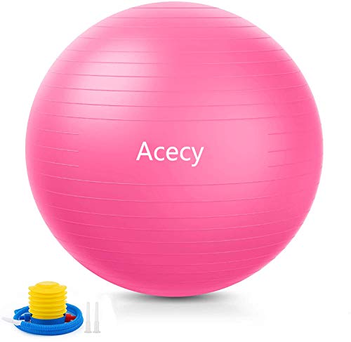 Acecy Exercise Ball for Yoga Pilates Pregnancy Women, Balance Stability Training, 75cm Fitness Gym Workout Anti Burst and Non-Slip Balls with Inflatable Pump-Pink