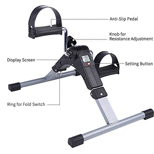 Sucastle Folding Mini Exercise Bike Home Pedal Exerciser Adjustable Resistance with LCD Display Portable Gym Fitness Leg Arm Cardio Training for Women Men Elder