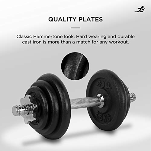 JLL 20kg Cast Iron Dumbbell & Barbell Set 2021, 4x 0.5kg, 4x 1.25kg and 4x 2.5kg weight plates, 4x spin-lock collars, steel connecting bar, hammer tone look, resilient and long lasting training equipment