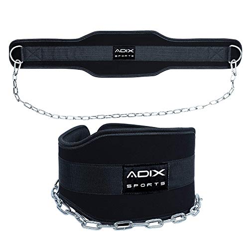 ADIX Sports - Pull Ups Weightlifting Powerlifting Bodybuilding Workouts with our Dip Belt with Heavy Duty Steel Lifting Chain Comfortable Single Dipping Belt With Neoprene Back Support