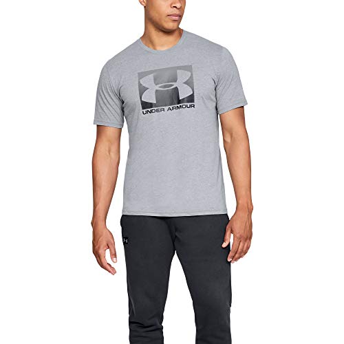 Under Armour UA BOXED SPORTSTYLE Short Sleeve, Stylish and Comfortable T Shirt for Men, Breathable Gym and Fitness Clothing Men ,Grey (Steel Light Heather/Graphite/Black (035)) ,Large - Gym Store | Gym Equipment | Home Gym Equipment | Gym Clothing