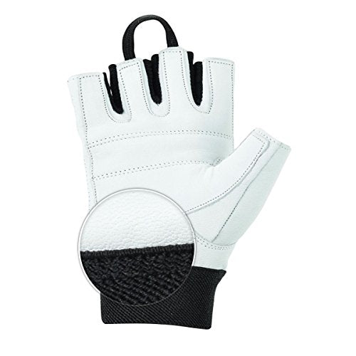 Weight Lifting Gym Padded Leather Training Workout Fitness Double Strap Gloves, Finger Less Gloves for Weight Lifting, Cross Training, Calisthenics, Cycling and Other Sports (White, Small)