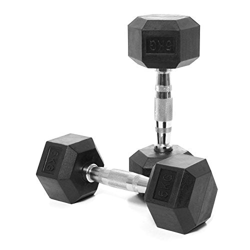 Precision Sports 5kg Hex Dumbbells Pair (10kg total) Rubber Coated Cast Iron Home Gym Workout Fitness Dumbbell