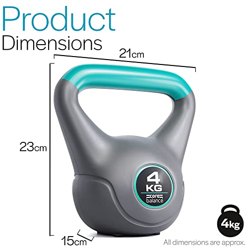 Core Balance Grey Vinyl Kettlebell Weight, Home Gym Strength Training, Cardio Workout, Colour Coded, Non Slip Rubber Feet