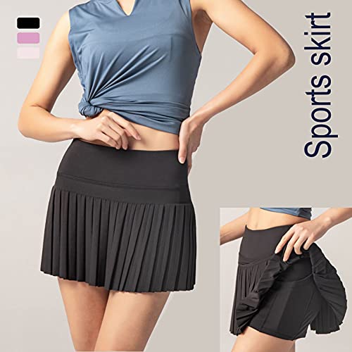 Corlidea Women's Tennis Skirt Sports Skirt 2 in 1 Sports Skirt Running Golf Hockey Skirt Fitness Yoga Skort Pleated Trouser Skirt Running Skirt Stretchy Quick Drying - Black - 10