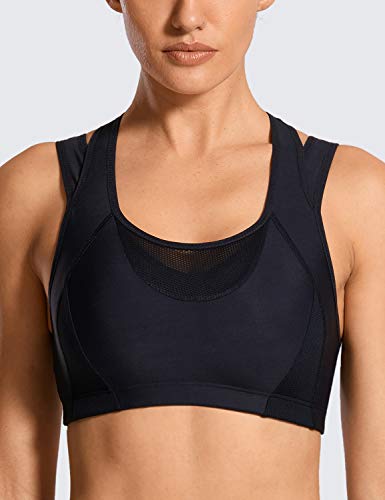 SYROKAN Women's High Impact Support Wirefree Workout Racerback Sports Bra Top Black L