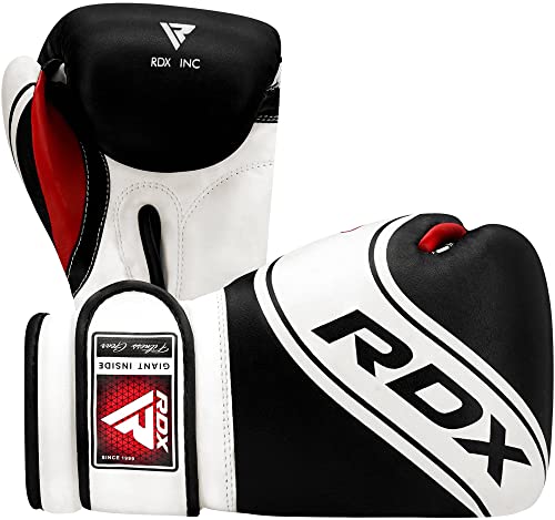 RDX Kids Boxing Gloves, 6oz 4oz Junior Training Mitts, Maya Hide Leather Ventilated Palm, Muay Thai Sparring MMA Kickboxing, Punch Bag Speed Ball Focus Pads Punching Workout, Youth Games Fun (Black, 6 oz)