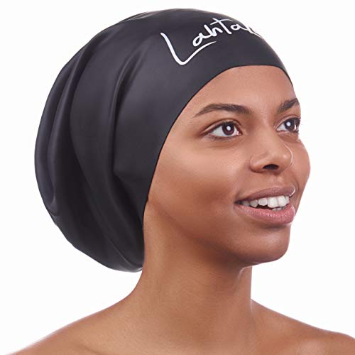Swimming Cap for Long Hair - Extra Large Swimming Cap - Long Hair Swim Cap for Women Men Adults Kids - Premium Waterproof Silicone Swimming Hat - Dreadlocks (Black XL)