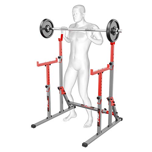 Bodybuilding Adjustable Squat Rack with Spotters & Dip Bars Weight Lifting Stand Power Cage Frame Bench Rack