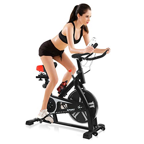 Adjustable Aerobic Dynamic Bicycle, Heavy Duty Sturdy Safe Exercise Stationary Cycling Bike, Spinning Fly Wheel Workout Bike with LCD Display, Speed Meter, Body Fat Analysis etc for Home Gym Use