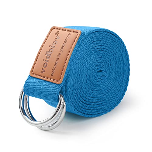 voidbiov D-Ring Buckle Yoga Strap 1.85 or 2.5M, Durable Cotton Adjustable Belt Perfect for Holding Poses, Improving Flexibility and Physical Therapy Lake Blue