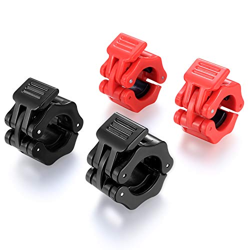 4PCS 1in/2.5cm Barbell Clips, Non-Slip Quick Release Barbell Collars, with clip Lock Barbell Clip for Fitness Weightlifting Training（Red&Black）