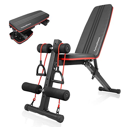 Furiousfitness Adjustable Weight Bench-7 Backrest Positions, Foldable Full Body Fitness Workout Bench with Resistance Band, Weight Lifting & Sit Up Incline Decline Training Exercise Bench for Home Gym - Gym Store | Gym Equipment | Home Gym Equipment | Gym Clothing