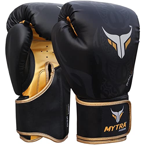 Mytra Fusion Boxing Gloves – Kickboxing Gloves for Men & Women MMA Muay Thai Training Workout Punching Gloves (Black, 10-oz)