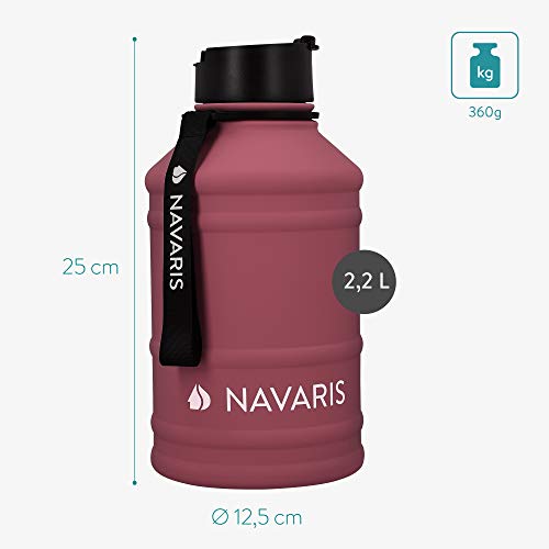 Navaris Stainless Steel Water Bottle - 2.2 Litre Large Metal Sports, Camping, Gym Canteen for Drinking Water, Liquid, Drinks