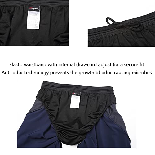 EZRUN Mens 9 Inch Lightweight Running Workout Shorts with Liner Loose-Fit Gym Shorts for Men with Zipper Pockets(Blue,XL)
