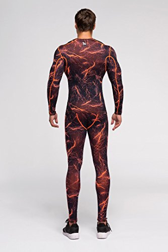 Fringoo Compression Base Layer Men?s Training Top Workout T-Shirt Dri-FIT Long Sleeve Gym Shirt Thermal Underwear S M L XL(Thunder Orange,Medium)