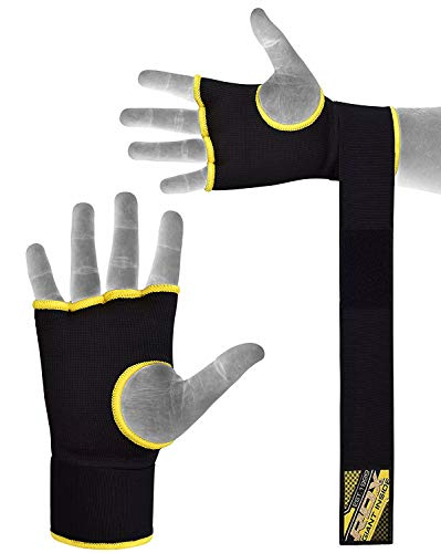 RDX Training Boxing Inner Gloves Hand Wraps MMA Fist Protector Bandages Mitts, Black Yellow, M