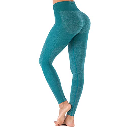 DODOING Gym Leggings Women High Waisted Seamless Yoga Leggings Ultra Stretch Fitness Workout Running Leggings Yoga Pants, 1 Green, M