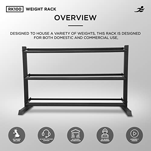 JLL® RK100-3 Tier Dumbbell Rack, Weight Stand, Storage, Home Gym, Gym Equipment, Weight Display