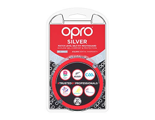 Opro Silver Mouth Guard | Gum Shield for Rugby, Hockey, Wrestling, and Other Combat and Contact Sports - 18 Month Dental Warranty (Adult, White)