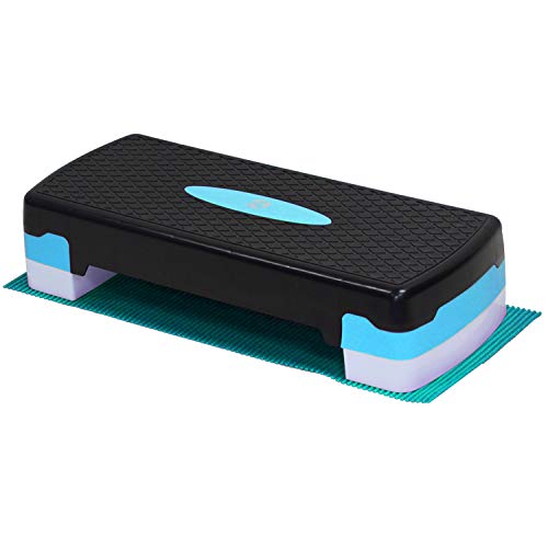 Denny Shop 2 Level Adjustable Aerobic Fitness Yoga Step With Gym Exercise Training Guide Chart in 4 Colors (Blue Striped)