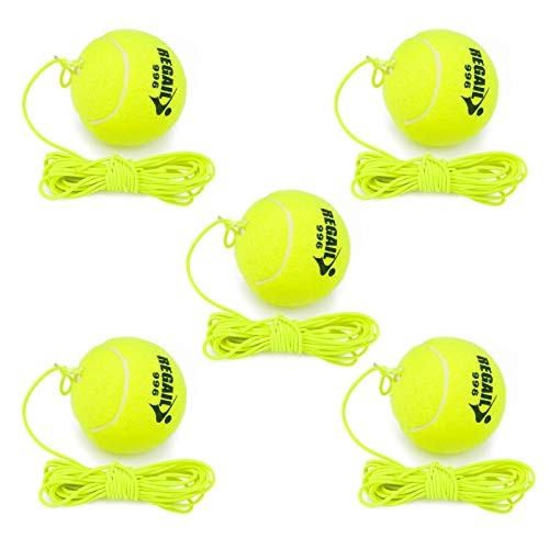 5 Pcs Tennis Balls with Rope, Luckits Practice Tennis Ball for Tennis Self-Study Durable Replacement Balls Elastic String Tennis Trainer Training Ball Tool for Adults Kids Beginner Indoor Outdoor