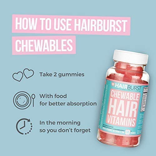 Chewable Hair Vitamins for Hair Growth - Anti Hair Loss & Thinning Hair Multivitamins - Skin Nails Hair Supplements for Women - Biotin Hair Regrowth Pills - 60 Chewy Gummy Tablets 1 Month - Hairburst