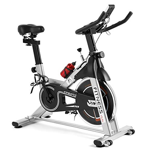 Indoor Exercise Bike Cardio Workout W/Belt Driven Flywheel Cycling Adjustable Handlebars Seat Resistance Digital Monitor Heart Rate Sensors W/Phone Holder Bottle Silver