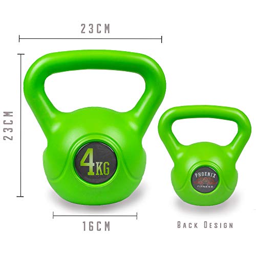 Phoenix Fitness 4KG Green Vinyl Kettlebell - Heavy Weight Kettle Bell for Strength and Cardio Training - Kettlebells for Home and Gym Fitness Workout Equipment for Bodybuilding and Weight Lifting