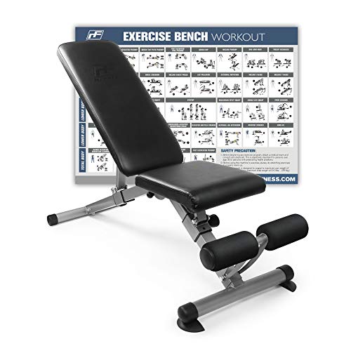 RitFit Adjustable/Foldable Utility Weight Bench for Home Gym, Weightlifting and Strength Training - Bonus Workout Poster with 35 Total Body Exercises (Upgraded Version)