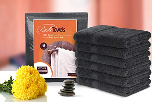 Utopia Towels Cotton Towels, 60 x 120 cm Towels for Pool, Spa, and Gym Lightweight and Highly Absorbent Quick Drying Medium Towels, (Pack of 6) (Grey)