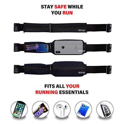 Eono by Amazon - Water Resistant Running Belt with Adjustable Elastic Strap, Large Capacity Running Waist Pack for Workouts, Exercise, Cycling, Walking, Travel & Outdoor Activities