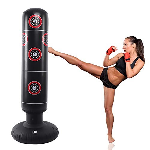 LncBoc Inflatable Punch Bag 160cm, Inflatable Heavy Boxing Bag, Free-standing Target Stand Tumbler Black, Punching Kick Training Tumbler Bag for Relieving Pressure Body Building