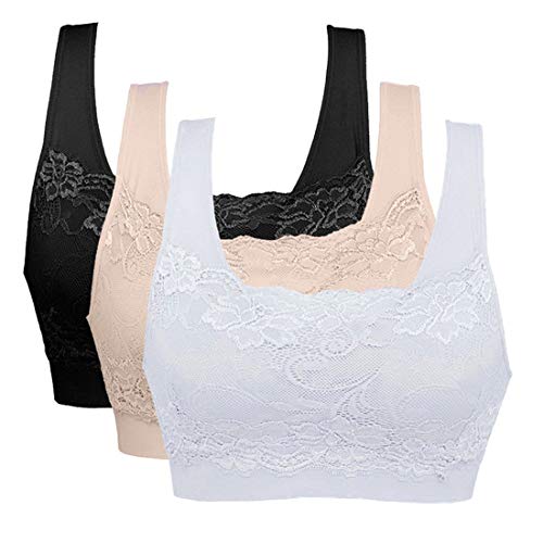 Litthing Sports Bra in Floral Lace Pack of 1/2/3 Seamless Comfortable Breathable Padded Removable Tops in Nylon Push up for Yoga Fitness Exercise
