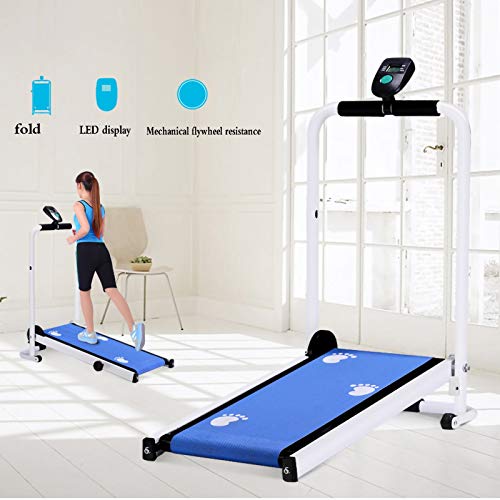Small Mechanical Household Simple Treadmill,Low Noise Child Folding Walking Machine, Non-electric treadmill with Display, Maximum load 80kg,Suitable for home fitnessTreadmill Blue