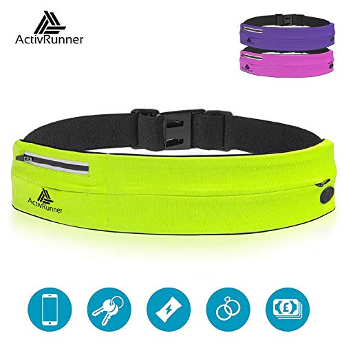 ActivRunner Running Belt with Adjustable Waistband, Large Zip Pocket for Phone, Secure Clip for Keys, Reflective. Perfect Waist Pack for Running, Gym Workouts, Cycling. Suitable for Men and Women