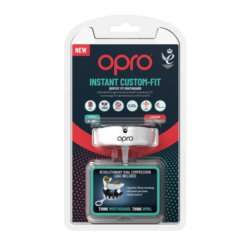 New OPRO Instant Custom-Fit Mouth Guard, Dentist Mouthguard, Revolutionary Fitting Technology for Ultimate Comfort, Protection & Fit, Gum Shield for Rugby, Boxing, Hockey, MMA (White, Adult)