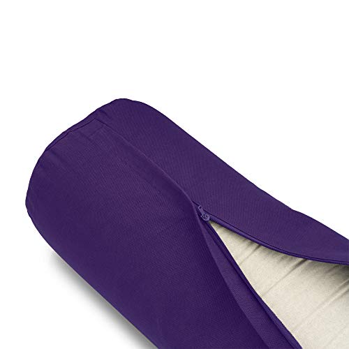 Basaho Yoga Bolster | Organic Cotton | Buckwheat Hulls | Removable Washable Cover (Pure Purple)