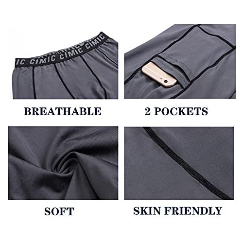 frueo 3 Pack Mens Compression Shorts Quick Dry Running Shorts for Men with Phone Pocket Sport Shorts for Training Riding Gym（0409） 3Gray-S