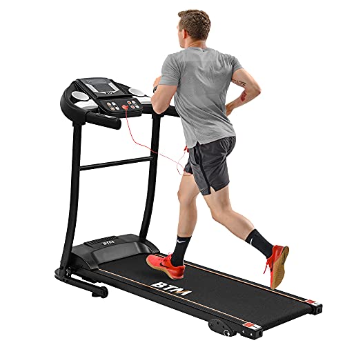 Electric Treadmill Folding Motorized Runing Jogging Walking Machine for Home use,Powerful 1.5HP Motor│Manual Incline│LED Display│Pulse Monitor Bluetooth APP,Cup Holder│12 Pre-Programs (Black)