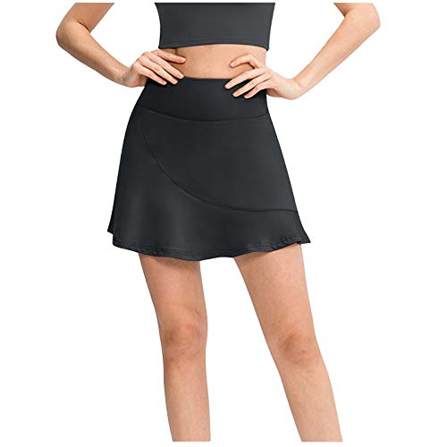 DOLDOA Women's High Waisted Golf Tennis Skirt Active Sport Running Skorts with Ball Pockets(Black,L)