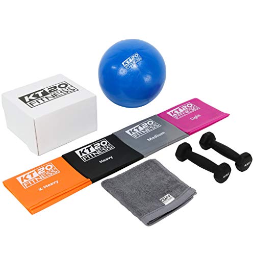 Home Conditioning Kit for Elderly Seniors Rehabilitation Strength Exercises for Older People Recovery Home Workout Fitness Set - Dumbbell, 4x Resistance Bands, Pilates Ball & Towel