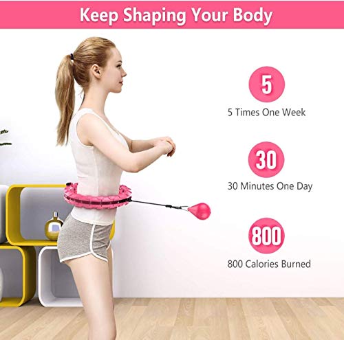 iBest Weighted Hula Hoop for Adults, 21 Knots Detachable Smart Hula Hoop, 2 in 1 Abdominal Massage/Fitness/Weight Loss Hula Hoop, 360-Degree Auto-Spinning Hoola Hoop for Waist, Hips, Abdomen(Pink)
