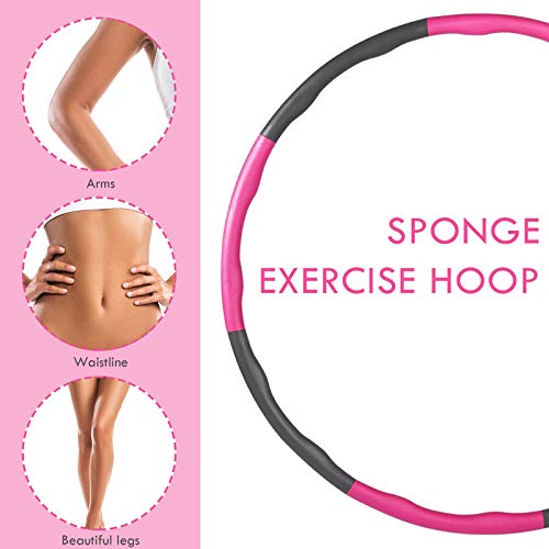 Fitness Hoop,Weighted Hula Hoops for Fitness with Free 3M Skipping Ropes Folding 1 kg (2.2lbs) Adjustable Width 48-88cm (26.8-34.6in) Gift for Youth Adults Ladies Lose Weight (Pink 3PCS, one size)