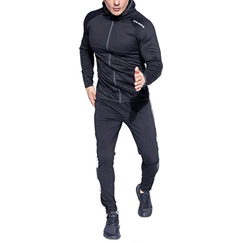 Broki Mens Gym Zip Hoodie Sweatshirts, Workout Bodybuilding Fitted Muscle Slim Fit Hoody Jacket with Pockets (Casual Black, XX-Large)